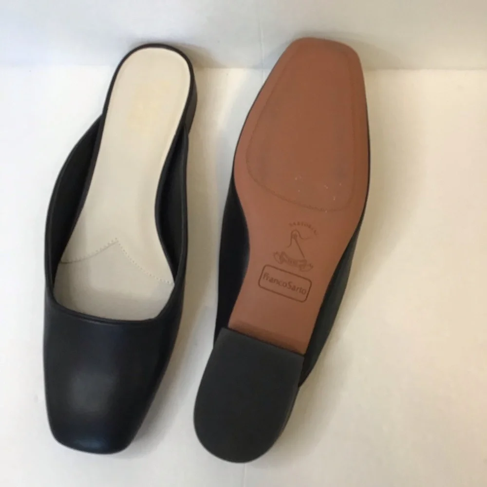 FRANCO SARTO Women's Black Faux Leather Square-Toe Slip-On Mules 8 NEW